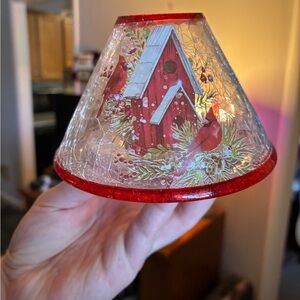 Frosted glass cardinal birdhouse candle topper